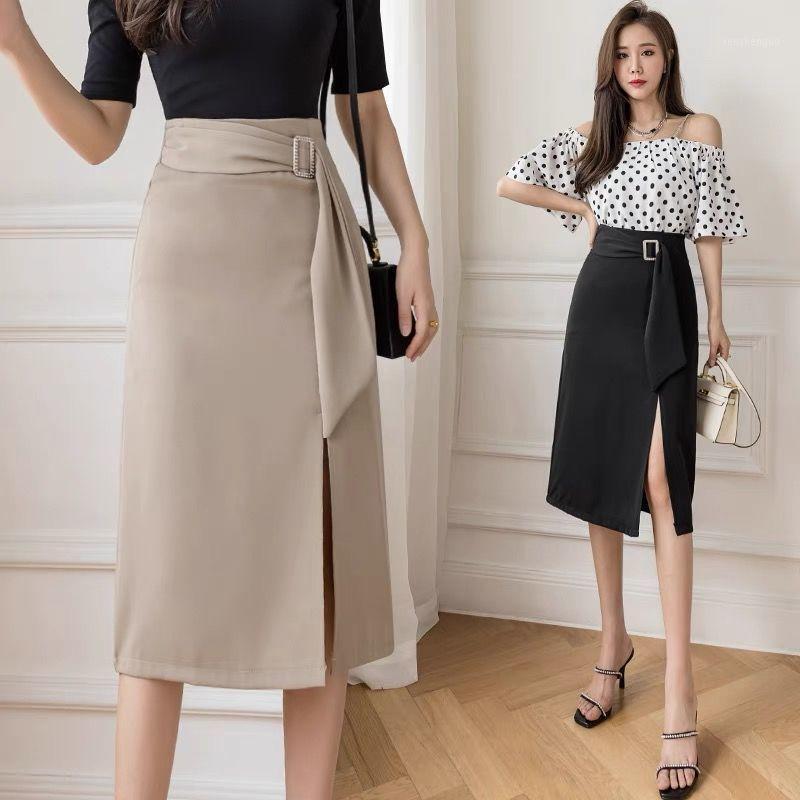 

Spring Autumn Women Skirt Package Hip Elegant Office Lady Fashionable Female Midi A-line Skirts Jupe Femme Y385, Hei