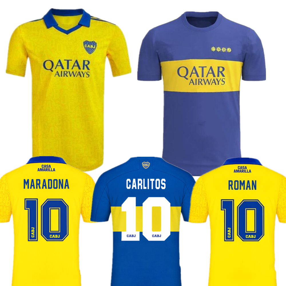 

Boca Juniors Soccer Jerseys 2022 23 MARADONA Player version Fans CARLITOS TEVEZ Roman 2021 22 football shirt men + kids kit sets Women home away third 3rd yellow, 2022-23 away fan version