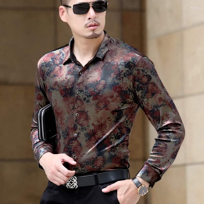 

Men' Dress Shirts 2022 Spring And Autumn Plus Size Men Clothing Slim Shirt Fashion Casual Gold Velvet Long-Sleeve Costumes, 7705 blue