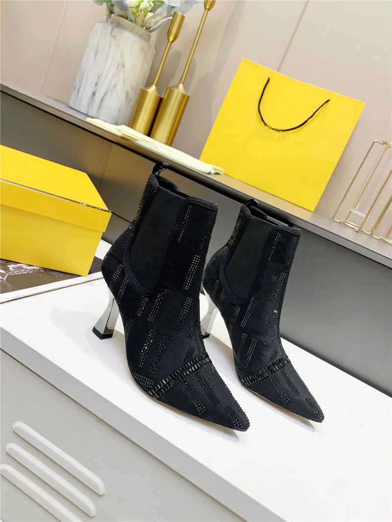 

2022 Luxury Designer Black Mesh High-heeled Ankle Boots Shoes Lacquered Heel with Original Box, 26