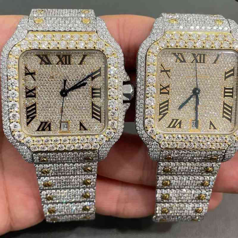 

Stylish Custom Hip Hop Luxury Dign Stainls Steel Iced Out Diamonds Watch, Gold