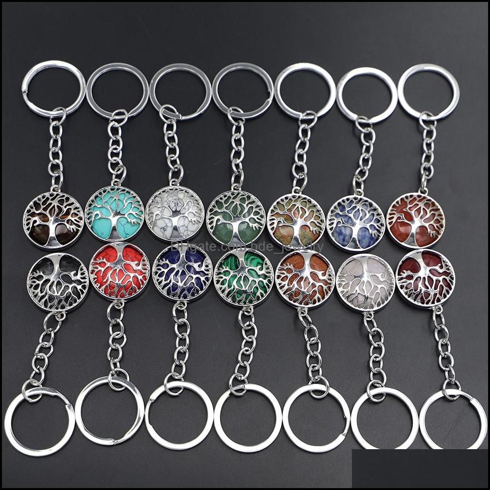 

Key Rings Fashion Tree Of Life Natural Stone Pendant Keychain Quartz Stones Pink Crystal Keychains Accessories Drop Deliver Bdejewelry Dhnej