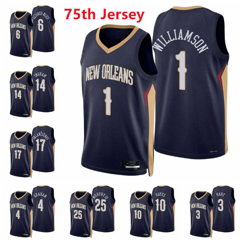 2021 2022 IMPRIMÉ Men de basket-ball Zion Brandon Williamson Ingram Valanciunas Graham Trey Murphy III Hayes 75th Jerseys