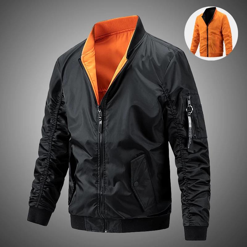 

Men' Jackets Winter Jacket Outwear Men Bomber Plus Size Military Pilot Army Both-Side Coat Casual Baseball Varsity JacketsMen, Gray orange