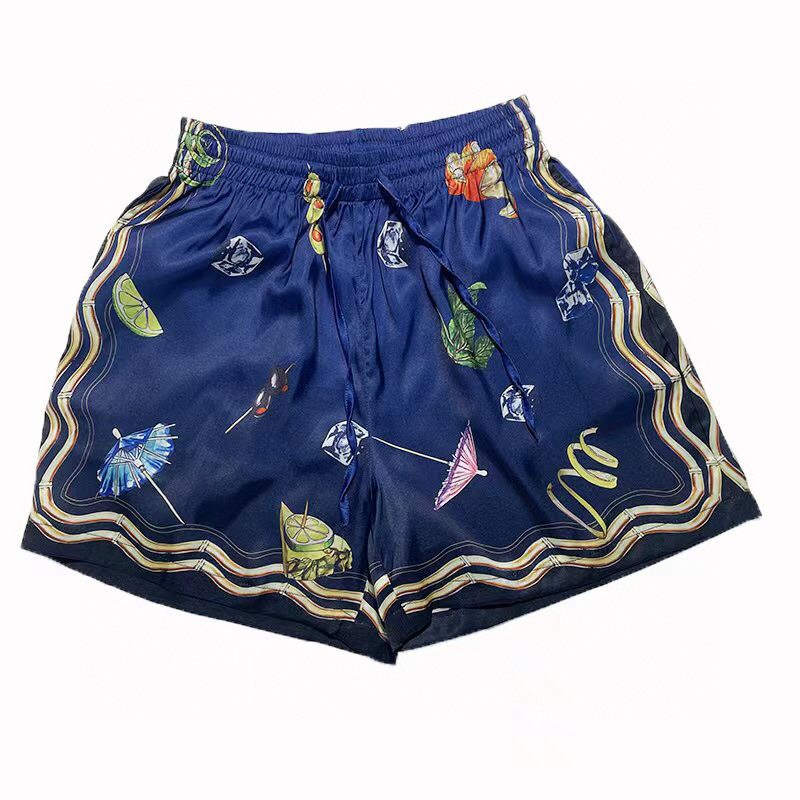 Spring Summer USA Europe Paris 22SS Whisky Japanese Words Silk Shorts Women Men High Street Fashion polyster Cool Hawaii Beach Middle Pants