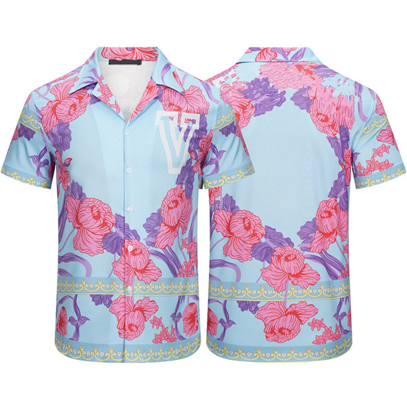 

22 Mens Hawaii shirts Casual short sleeve Floral plus size Men Classic Business Button Lapel Slim fit high quality shirt Beach Shirts