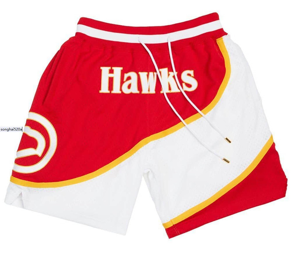

2022 Atlanta''Hawks''Men Basketball Shorts JUST DON Stitched Mitchell and Ness With Pocket Zipper Sweatpants Mesh Retro Sport PANTS S-3XL