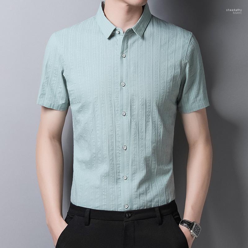 

Men' Casual Shirts Style Fashion Men' Summer Slim Fit Short Sleeve Stripe Shirts/Male Lapel Business Tops ClothingMen' Chee22, Gray