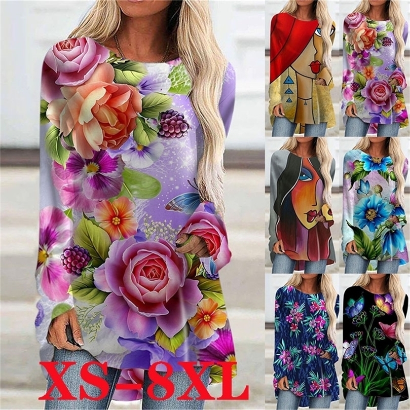 

Long-sleeved Top Fashion Plus Size -8xl T-shirt Casual Loose Printed Shirt Ladies 220401, Black