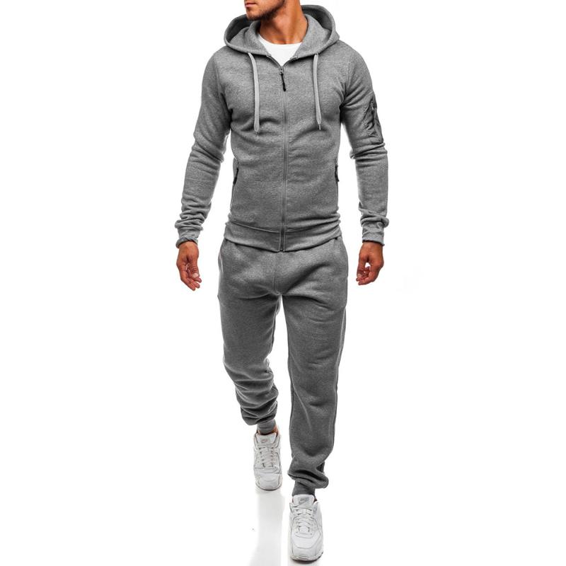 

Men' Tracksuits ZOGAA 2022 Spring Autumn Sports Cardigan Casual Cotton Hoodie Tops Coat Solid Pants Bottoms Jogging Gym Sweat Suit, Black