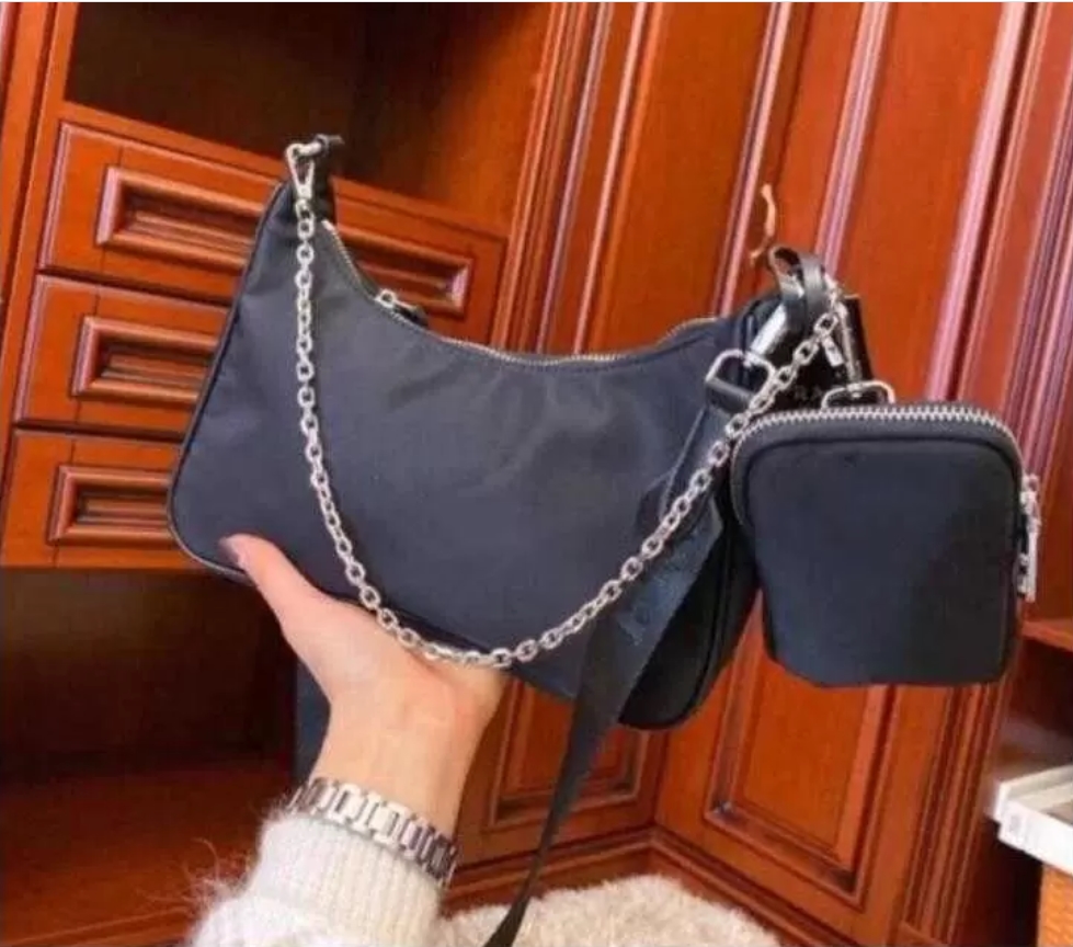 

New Re-edition Underarm bag High quality women 2pcs/set shoulder bags waterproof canvas Nylon Chest pack lady Tote chains handbags purse messenger crossbody, Orange 3344