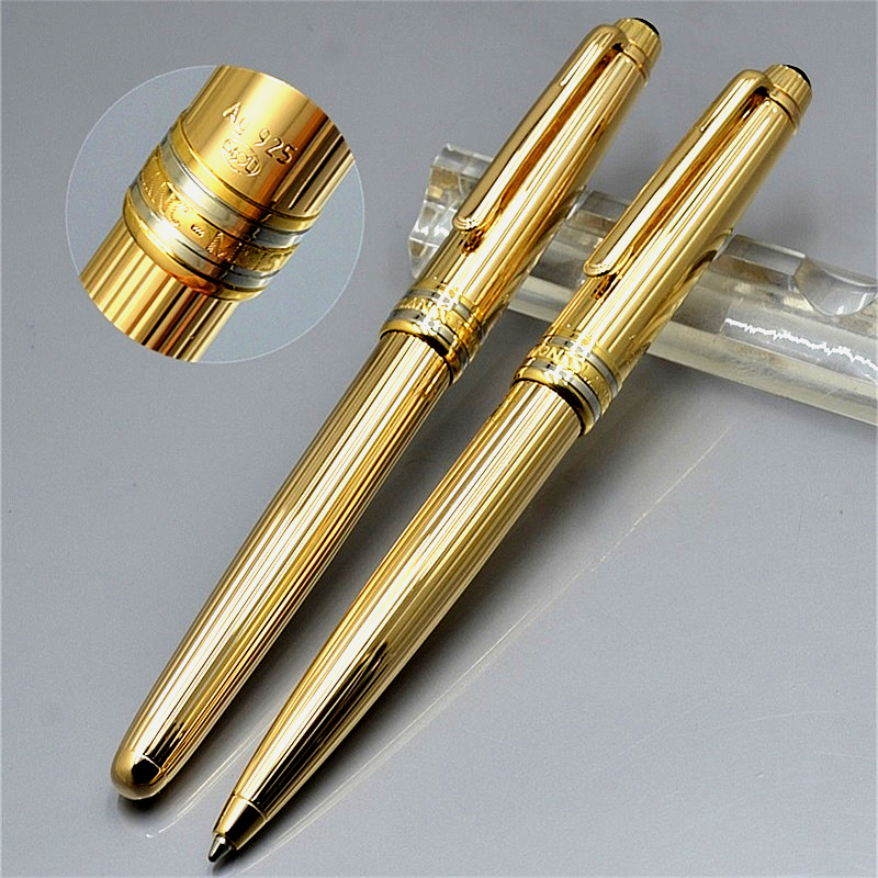 

High quality Msk-163 Metal Ballpoint pen Black Resin Golden Silver Metal Stationery office school supplies Writing Smooth RollBall pen with Serial Number, As picture shows