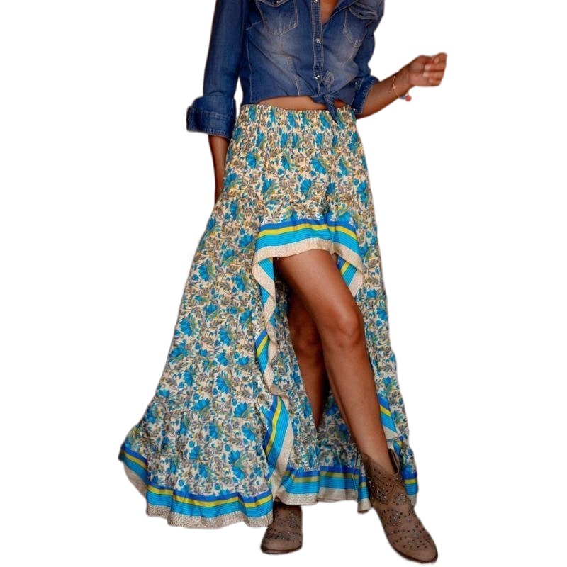 

women Long Skirts Summer Floral Print Lady Elegant Boho Beach Party Fashion Ruffle Irregular Skirt Streetwear 2022 #T1G H3pm#, White