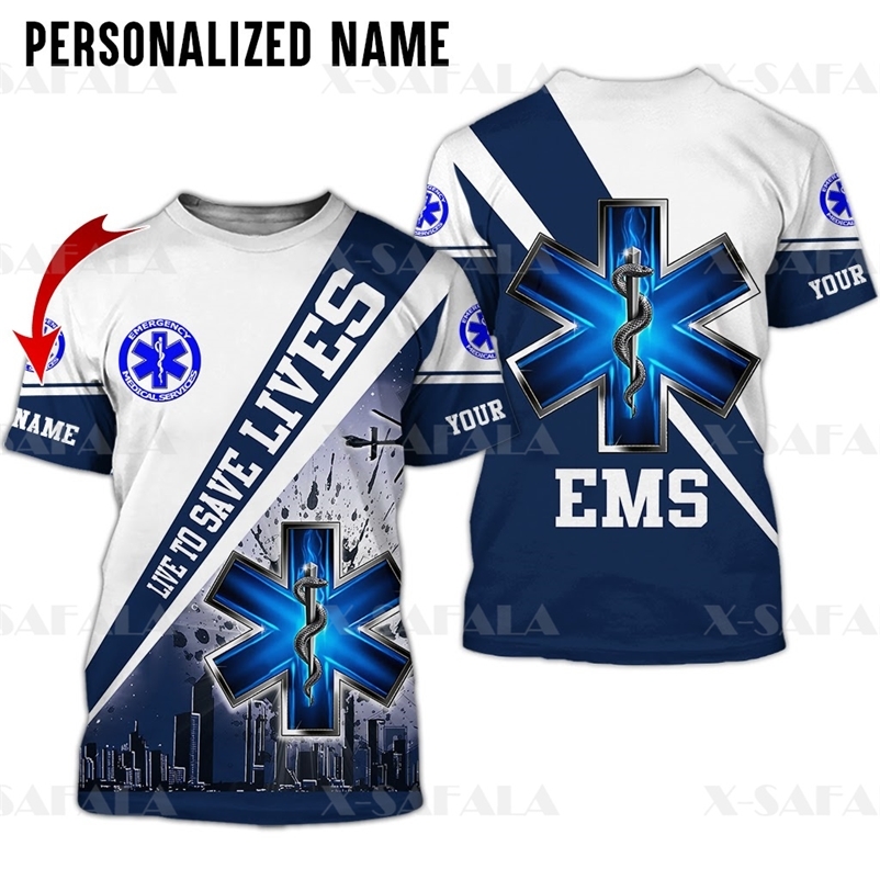 Skull EMS EMT Physical Therapy Custom Name 3D Printed High Quality Milk Fiber T-shirt Round Neck Men Female Casual Tops-2 220619