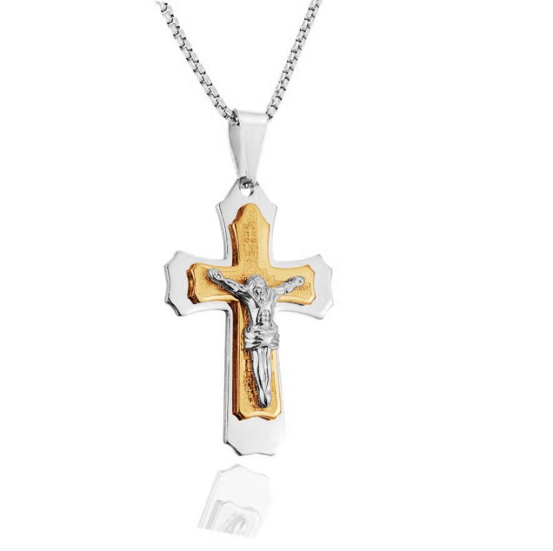 

Chains Pendant Necklace Men Gold Color Stainless Steel Male Punk Chain Necklaces Jewelry Gifts Heavy Crucifix Jesus Cross