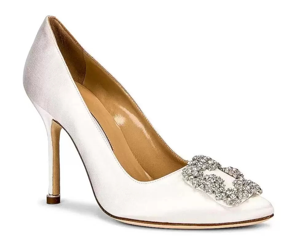 

Women brand pumps luxury dress manolos blahniks shoes sandal Hangisi embellished satin pump lady's wedding party gift with box, 11