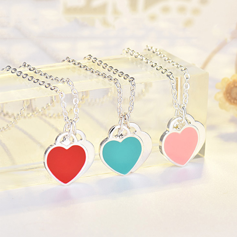 

Wholesale Womens LOVE Bracelet Necklace Jewelry Sets Silver Drip Oil Green Heart Beaded Bracelet Europe America Designer gift, No box