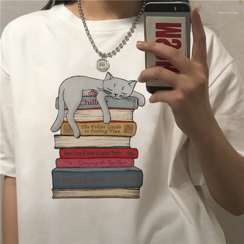 

Women's T-Shirt How To Chill Like A Cat Women 2022 Fashion Graphic O-Neck Casual Short Oversize Hip Hop Harajuku Y2k Aesthetic Clothing, White