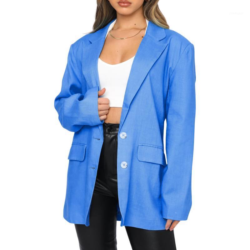 

Women' Suits & Blazers Women\u2022s Fashion Solid Color Loose Suit Casual Button Down Notched Lapel Long Sleeve Blazer, Black