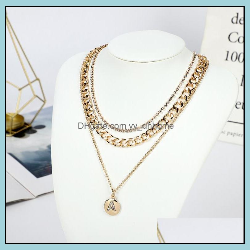 

Pendant Necklaces Pendants Jewelry Fashion Mti-Layer Diamond Alphabet Necklace Men Women Simple Hip-Hop 26 English Letters Drop Delivery 2