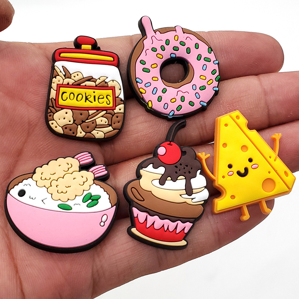 

New arrival 1pcs Cute Food Theme PVC Shoe Charms Funny DIY Shoe Aceessories Fit women clogs Buckle Unisex Kids Gifts croc jibz