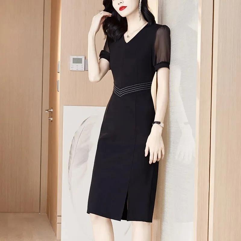 

Casual Dresses -sell Summer Short Sleeves Bandage Show Slim Bodycon Office Dress Vintage High End Women Package Hip VestidosCasual, Black