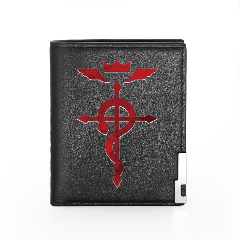 

Men Women Leather Wallet Fullmetal Alchemist Cover Billfold Slim Credit Card/ID Holders Inserts Money Bag Short Purses, Black