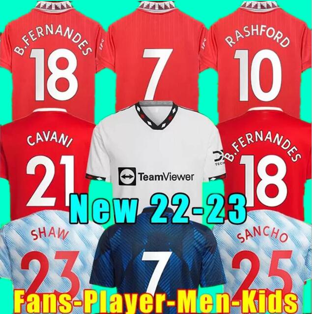 

SANCHO soccer jersey 21 22 23 RASHFORD SHAW POGBA 2022 2023 fans player version MANS UTD MARTIAL B. FERNANDES LINGARD football shirt men kids kit uniforms, 22/23 men away