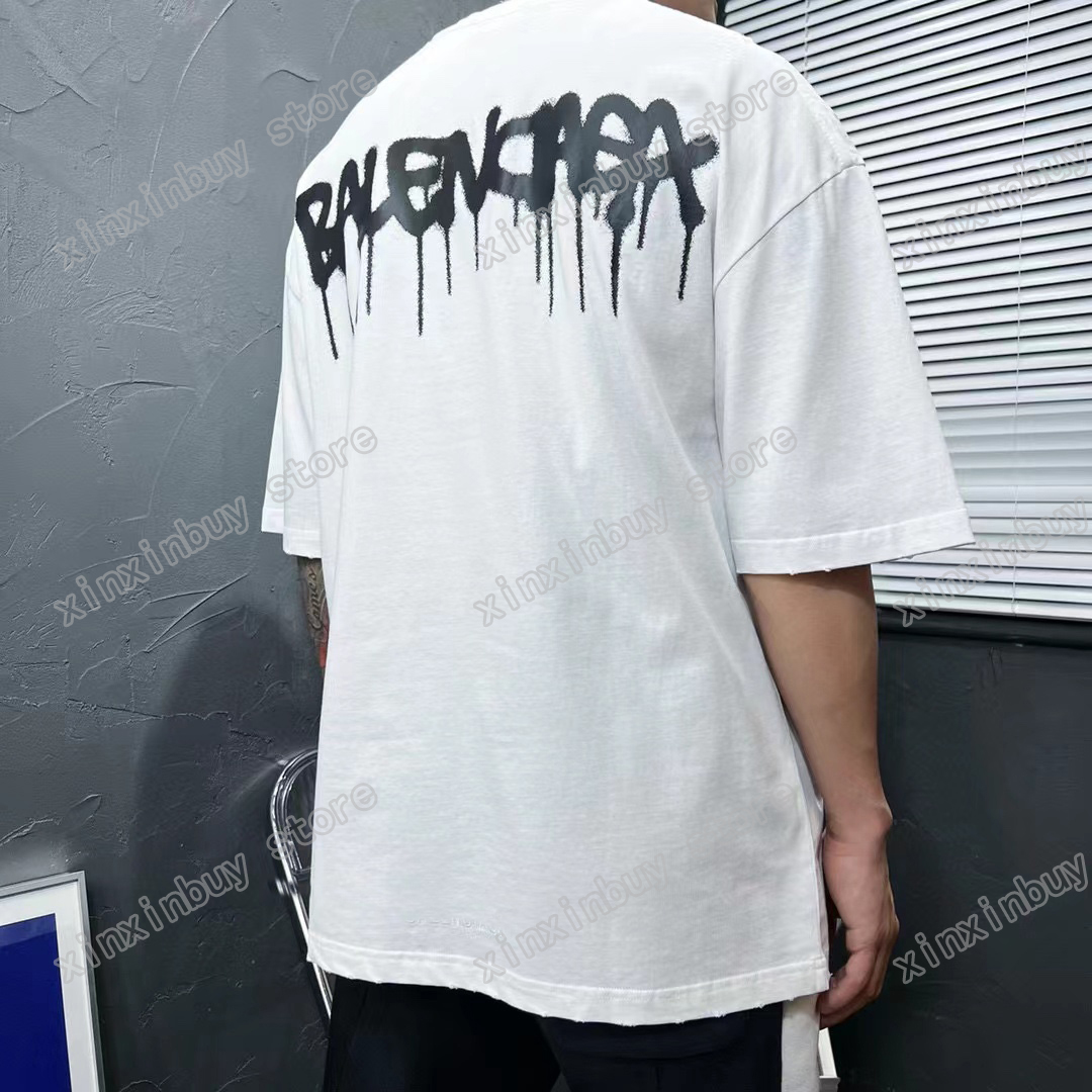 

22ss Men Women Designers t shirt Paris Paint letters print short sleeve Man Crew Neck Streetwear white black xinxinbuy XS-L