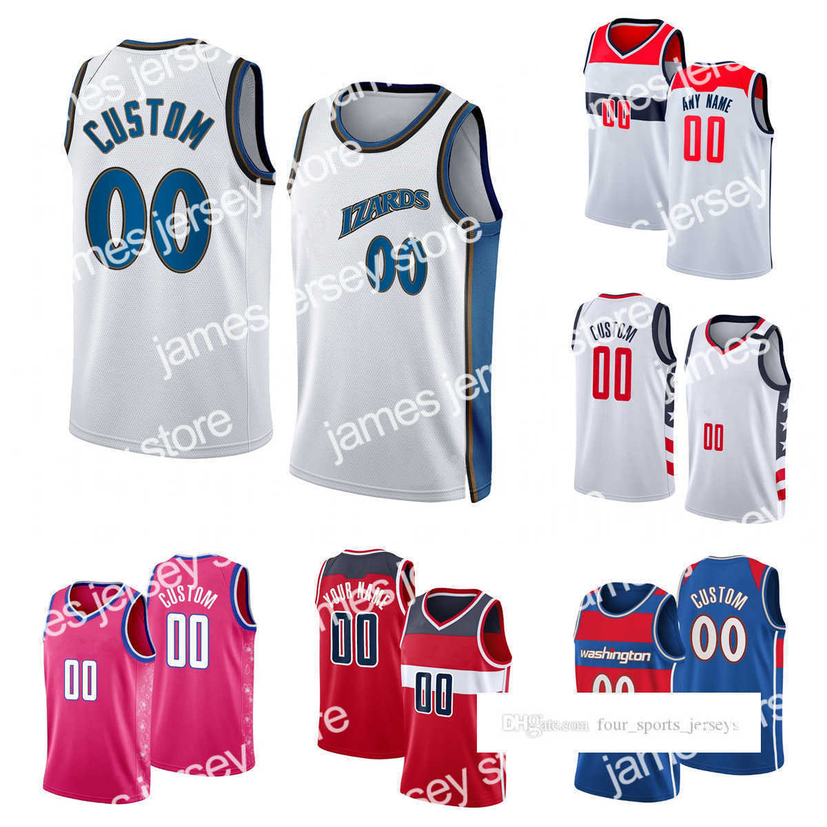 

James Custom Printed 2023 Washington''Wizards''New Basketball Jerseys Kristaps Porzingis Will Barton Kyle Kuzma Monte Morris Rui Hachimura Deni