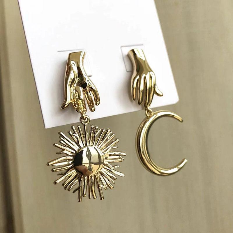 

Stud Top Quality High Polished Gold Tone Sun Moon Earrings For Women Vintage Retro 2022 Fashion Trend Chic Palm Luxury EarringsStud