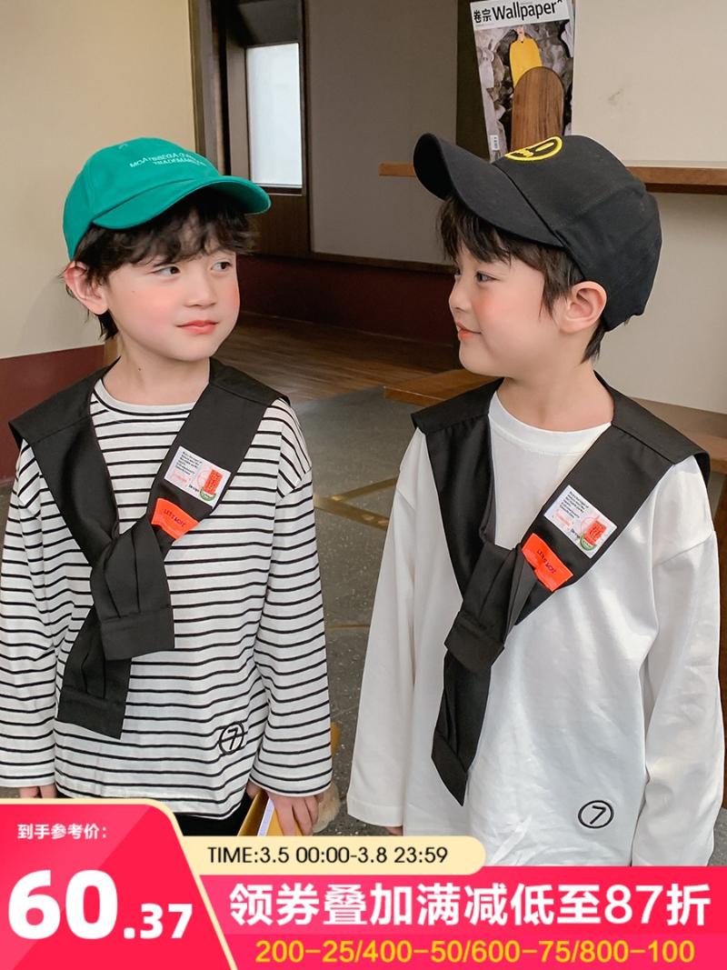 

T-shirts T-shirt Long Sleeve Striped Boys' Short 2022 Spring And Autumn Children Western Style Children's Clothing FashionT-shirts, White