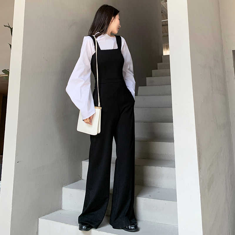 

Summer Women Long Jumpsuits Casual Black Strap Strappy Pockets Wide Leg Jumpsuit Overalls Female 210608