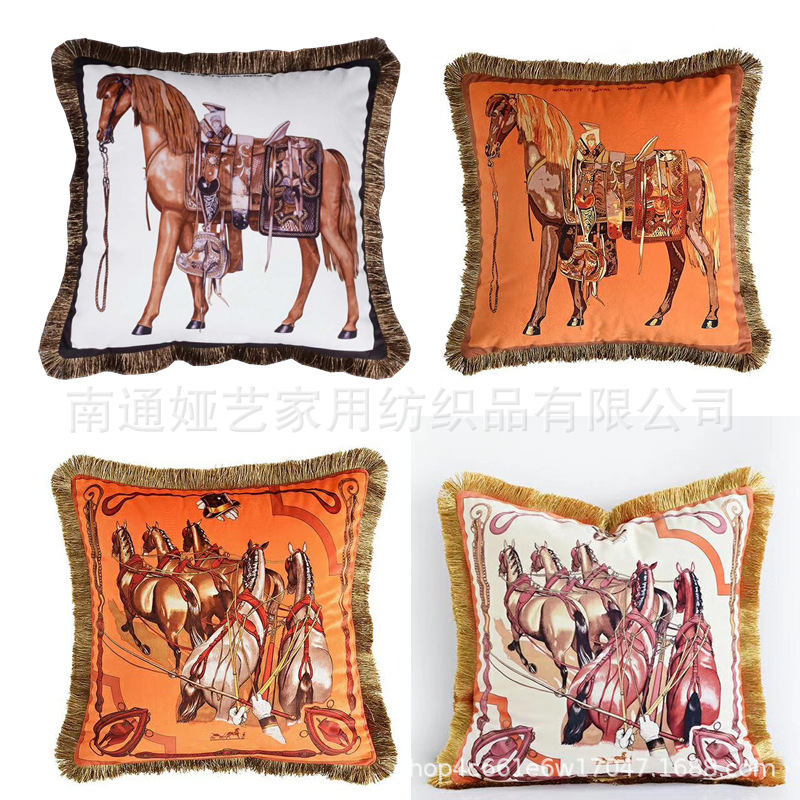 

Light luxury horse double-sided printing square cushion cover European retro model room living room sofa pillow cover