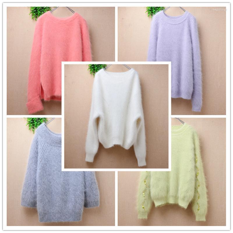 

Women's Sweaters Casual Fashion Ladies Women Hairy Angora Fur Knitwear Long Sleeves Loose Pullover Winter Jumper Sweater PullWomen's Begu22, Body64cm chest100cm