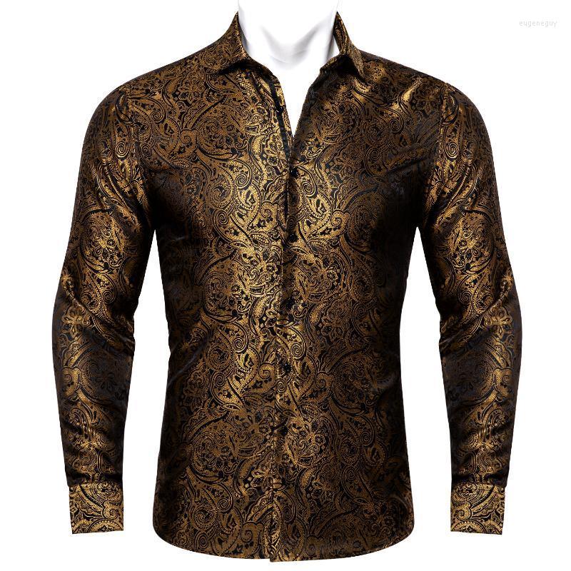 

Men's Dress Shirts Barry.Wang 4XL Luxury Gold Paisley Silk Men Long Sleeve Casual Flower For Designer Fit Shirt BY-0061Men's Euge22, Cy-0052