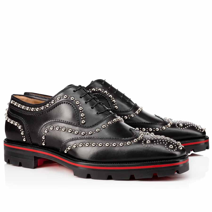

Men dress flats shoes red sole oxford loafers shoes black genuine leather slip on Crapamale Mens Flat Leathers Derbies Shoe Silver stud with box, 105