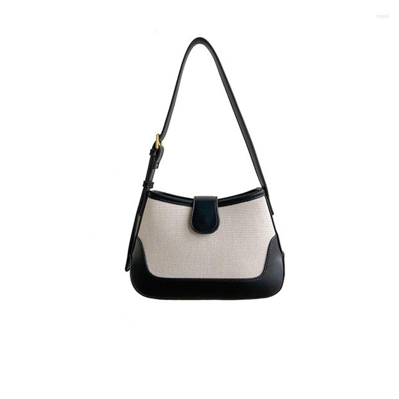 

Evening Bags Canvas Bag Women PU Leather Patchwork Zipper Handbags Luxury Korean Ladies Small Shoulder Whole SaleEvening, Black