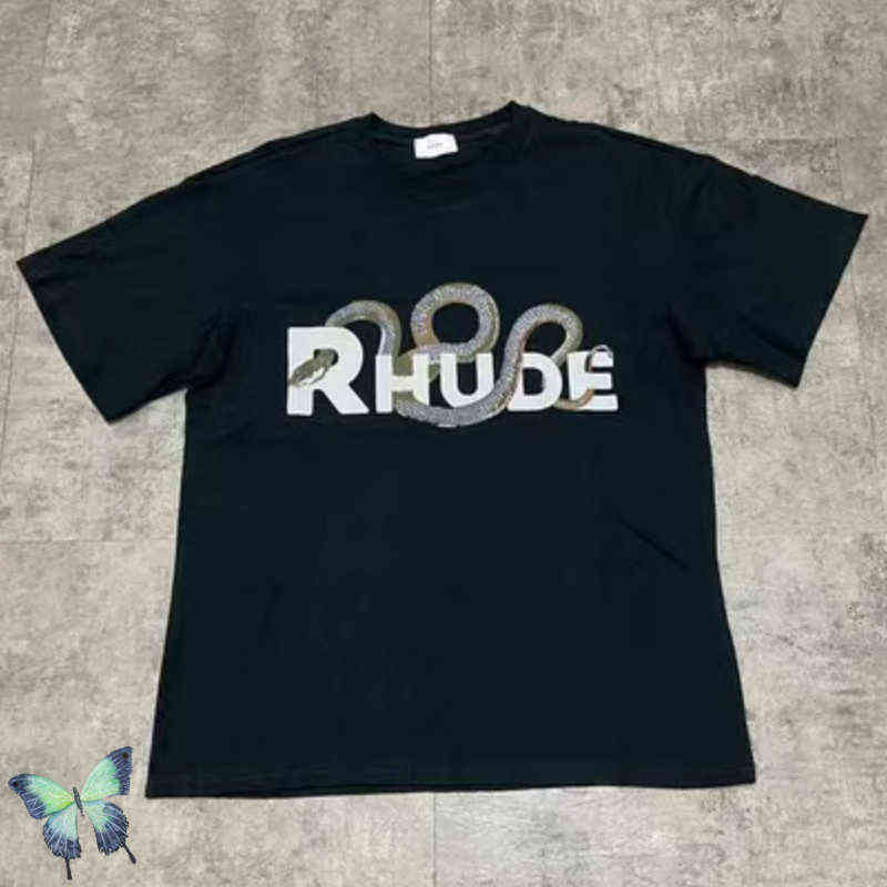 

RHUDE Retro Snake Bone Print High Street 100% Cotton High Quality T-shirt, H246