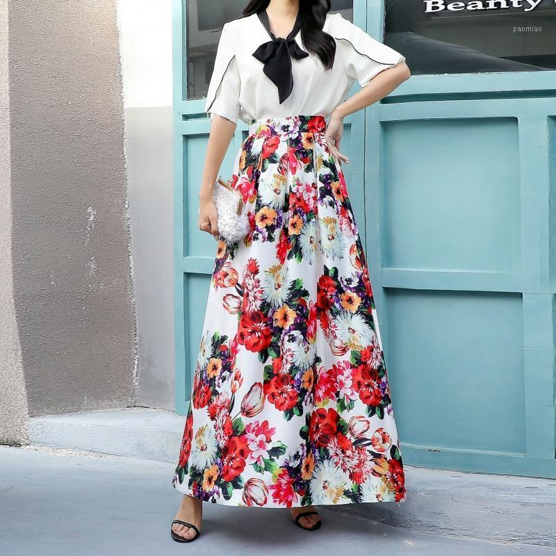 

Skirts 2022 Womens Fashion Floral Maxi With Pockets High Waisted Skirt Chic Vintage Summer Pleated Long Plus Size S, 1090-13