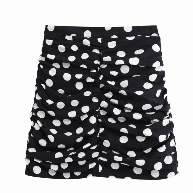

Women vintage polka dot print pleated mini skirt faldas mujer ladies high waist side zipper chic vestidos slim skirts QUN542 Y200326, As pic qun542bb