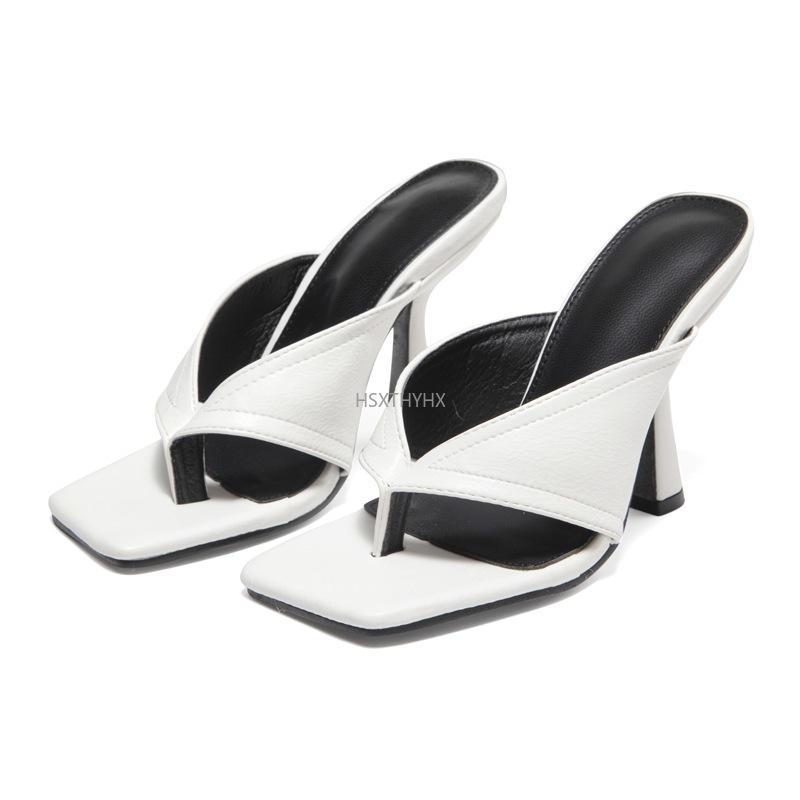

Sandals Summer Fashion Apricot Women Mules High Heels Slippers Sexy Square Open-toed Heel Quality Shoes Size 42Sandals, White