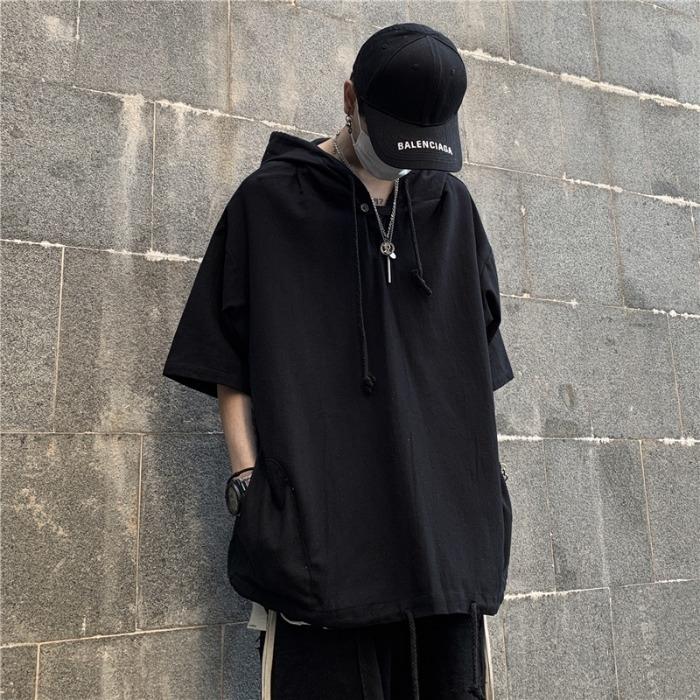 

Men' T-Shirts Men Hooded Hip Hop Tshirts Tee Mens Summer Fashion Causal Tshirt Male Streetwear Oversize 2022 ClothesMen, Black