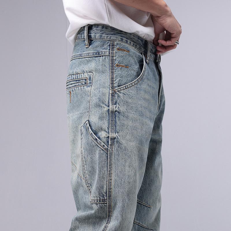 

Men's Jeans Japanese Style Fashion Men High Quality Retro Grey Ripped Slim Fit Vintage Designer Cotton Denim PantsMen's, Blue