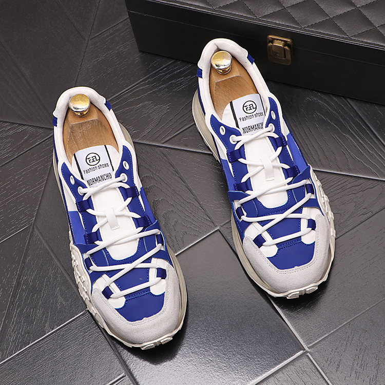 

Luxury Designer Dress Wedding Party Shoes White Lace-up Vulcanized Canvas Sports Casual Sneakers Round Toe Thick Bottom Business Driving Walking Loafers W122, White blue