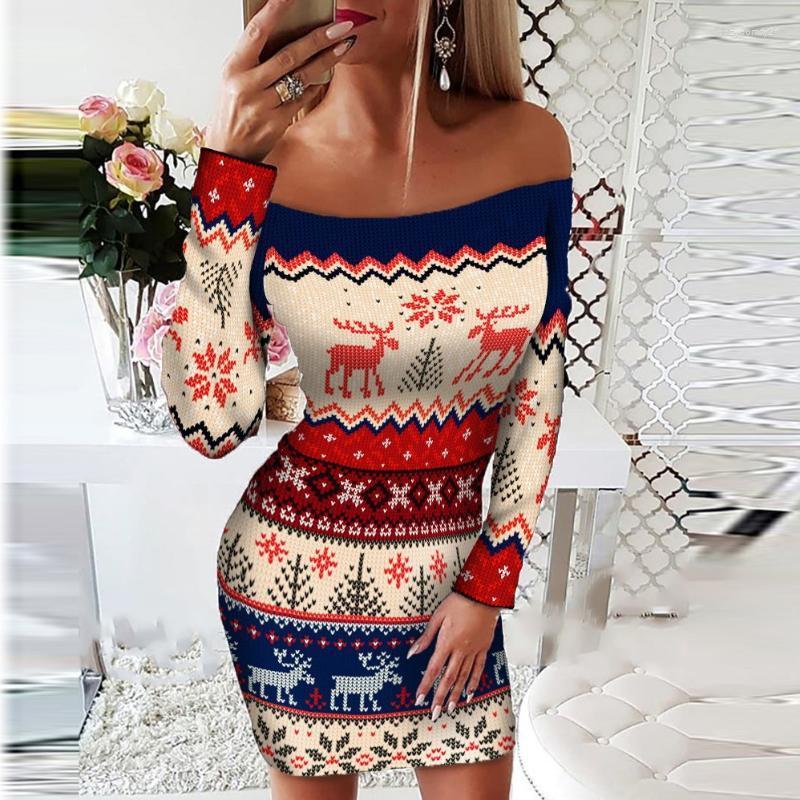 

Casual Dresses Elegant Off Shoulder Plaid Print Vintage Slash Women Fashion Casua Christmas Mixed Bodycon, Red