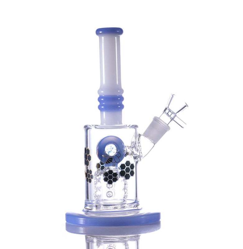 

9.5 inches hookahs holes perc glass bong with honeybee pattern bongs dab rig 14mm female joint