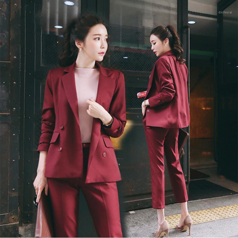 

Women's Two Piece Pants Suits & Blazers Autumn Winter Elegance Fashion Solid Turn-down Collar Tops And Casual Sets, Black
