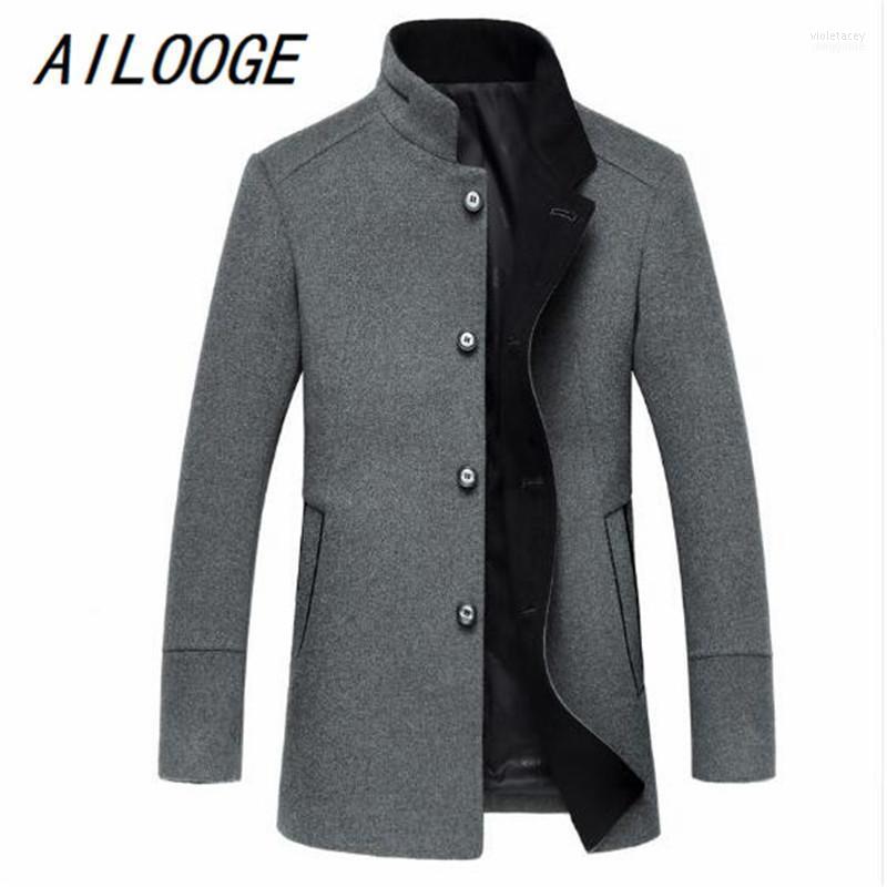 

Men's Fashion High Quality Wool Jackets Trench Coat Men Single Breasted Mandarin Collar Windbreaker Woolen Overcoat1 Viol22, Blue