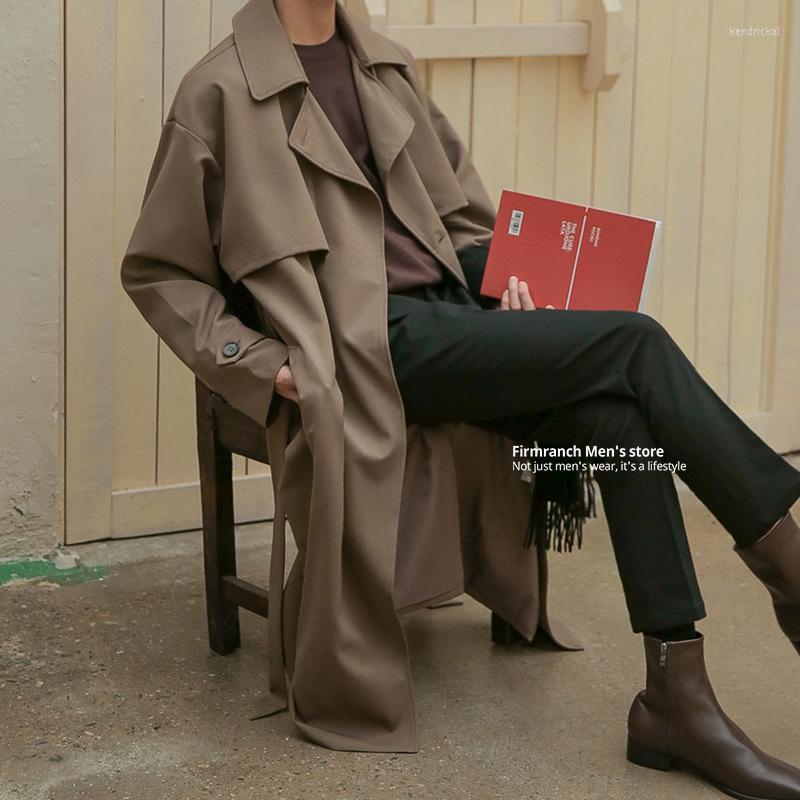 

Men's Trench Coats Firmranch Korean Fashion Coat Men Smart Causal Windbreaker Long Loose Handsome Homme Jackets Black&Coffe StyleMen's K